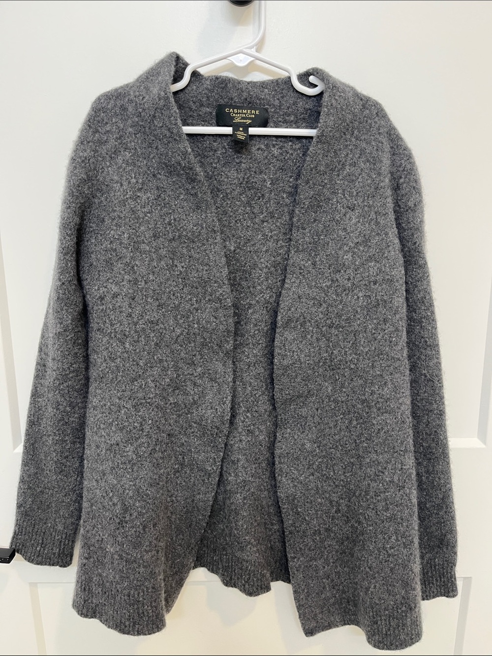 Charter Club Gray Open-Front 100% Cashmere Cardigan
